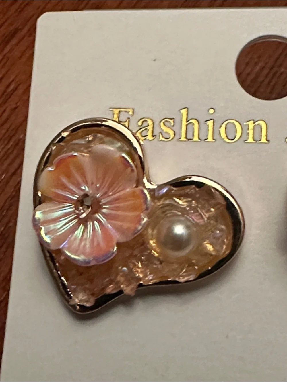 Fashion Jewelry Gold Heart Earrings with Pink Floral Accent